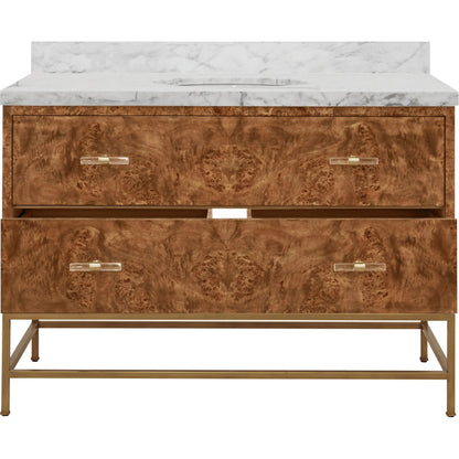 Clifford 48" Bath Vanity by Worlds Away in brown. Made from hardwood solids, mdf, veneer, metal, marble, porcelain in a modern style.