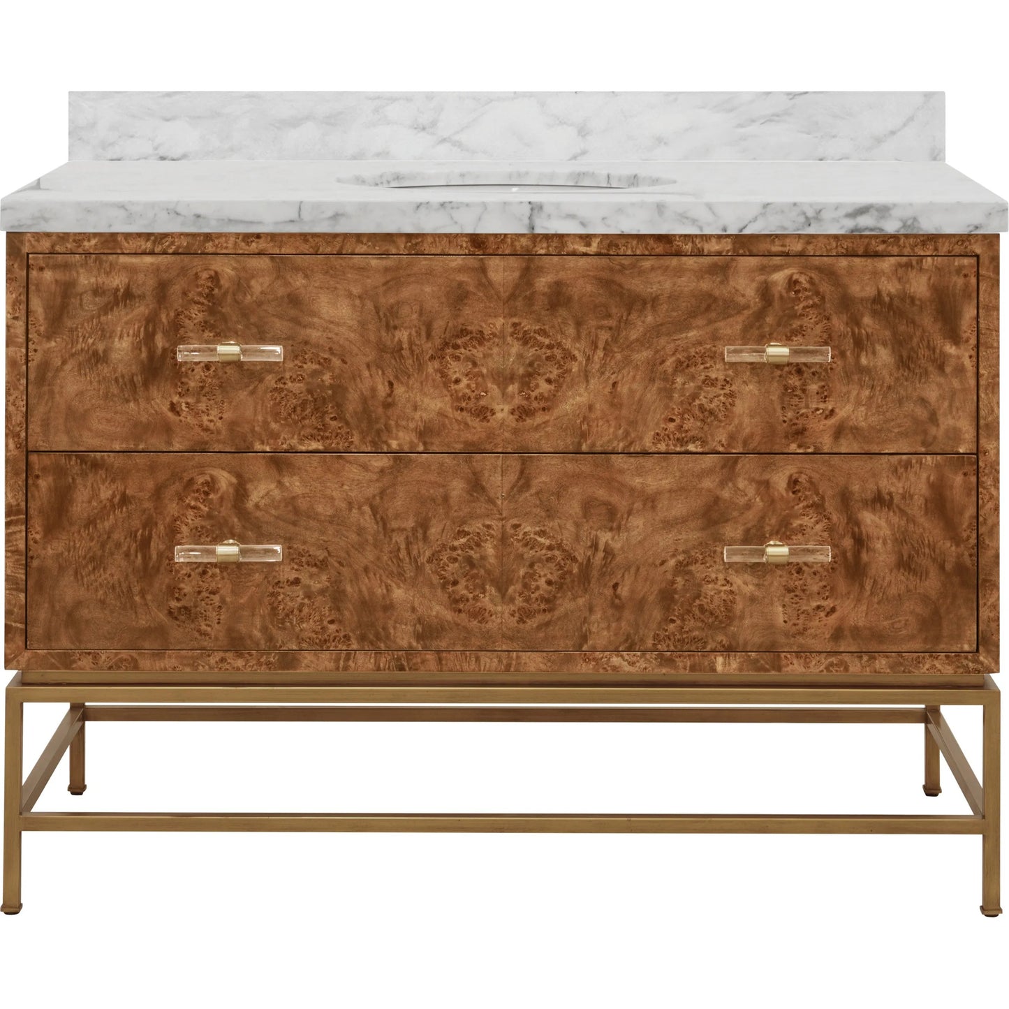 001 SI-2461269 | Primary Silo | Clifford 48" Bath Vanity by Worlds Away in brown. Made from hardwood solids, mdf, veneer, metal, marble, porcelain in a modern style.