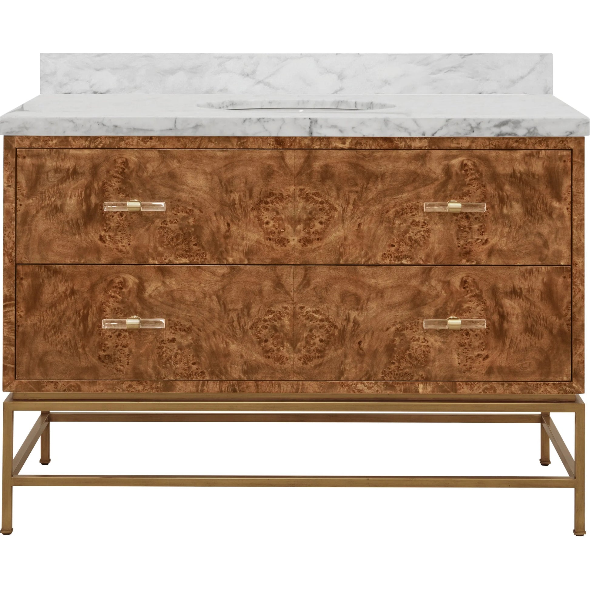 Clifford 48" Bath Vanity by Worlds Away in brown. Made from hardwood solids, mdf, veneer, metal, marble, porcelain in a modern style.
