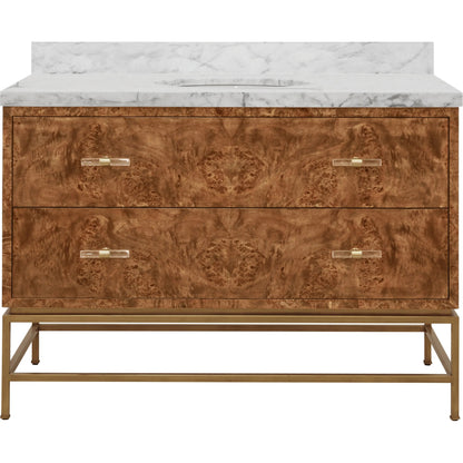 Clifford 48" Bath Vanity by Worlds Away in brown. Made from hardwood solids, mdf, veneer, metal, marble, porcelain in a modern style.