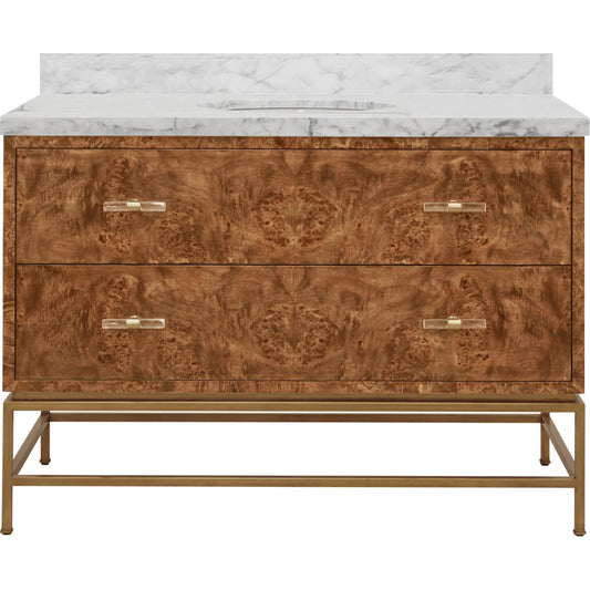 Clifford 48" Bath Vanity by Worlds Away in brown. Made from hardwood solids, mdf, veneer, metal, marble, porcelain in a modern style.