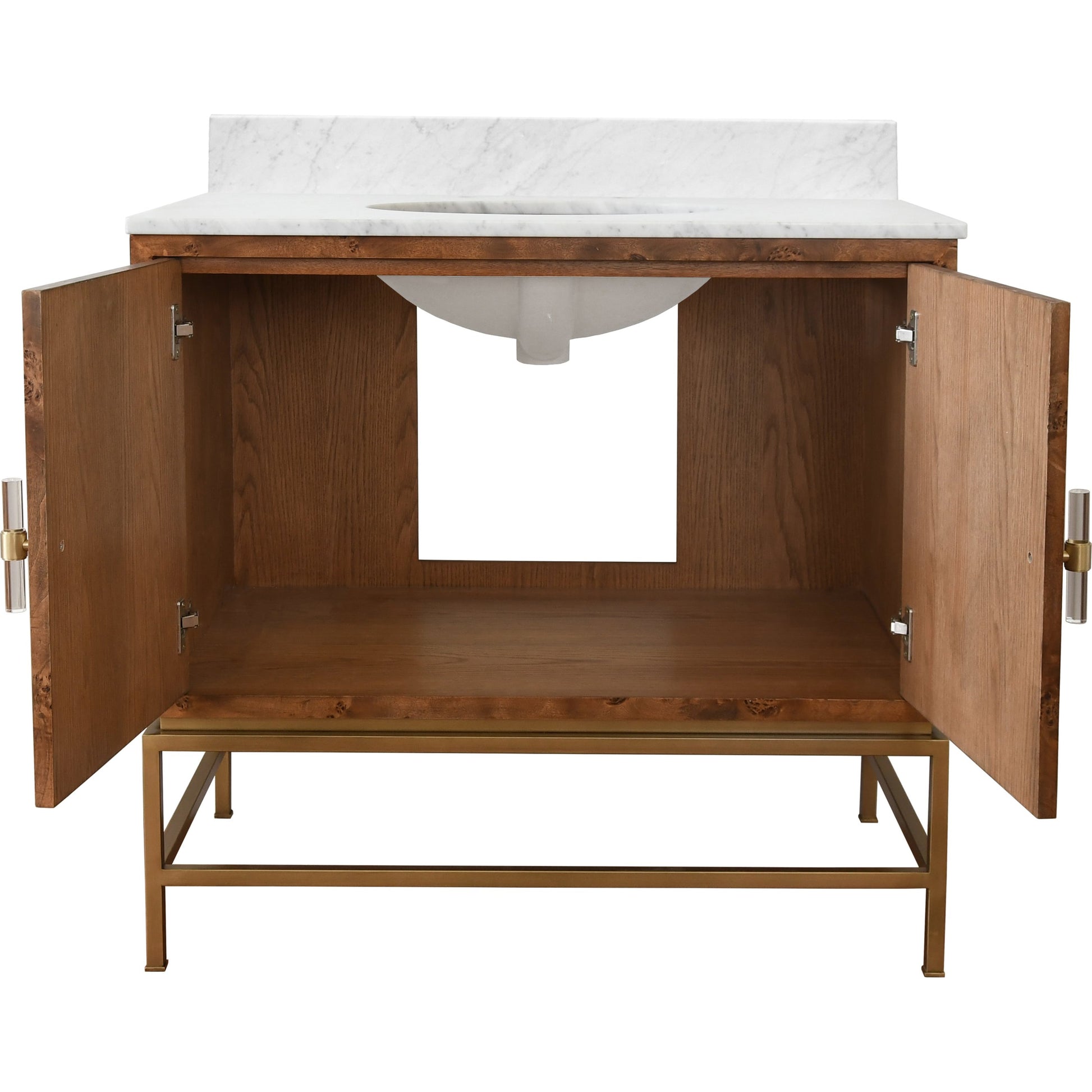 Clifford Bath Vanity by Worlds Away in dark burl wood. Made from hardwood solids, mdf, veneer, metal, marble, porcelain in a transitional style.