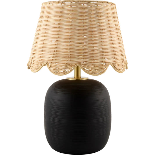 Caliah Accent Table Lamp by Livabliss in metallic gold, brown, black, gold and plated, painted. Made from ceramic, rattan, iron in a unique style.