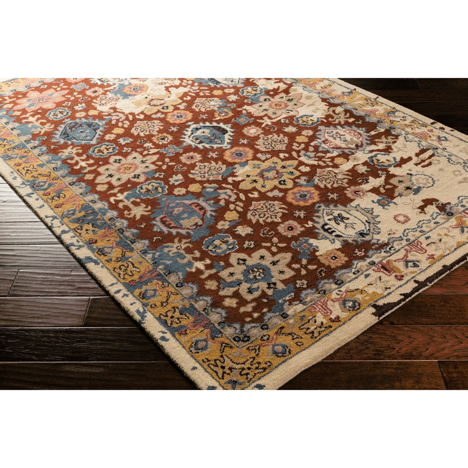 Castello Rug - 15547 by Surya in light gray, aqua, denim, light brown, brown. Made from 100% wool in a unique style.