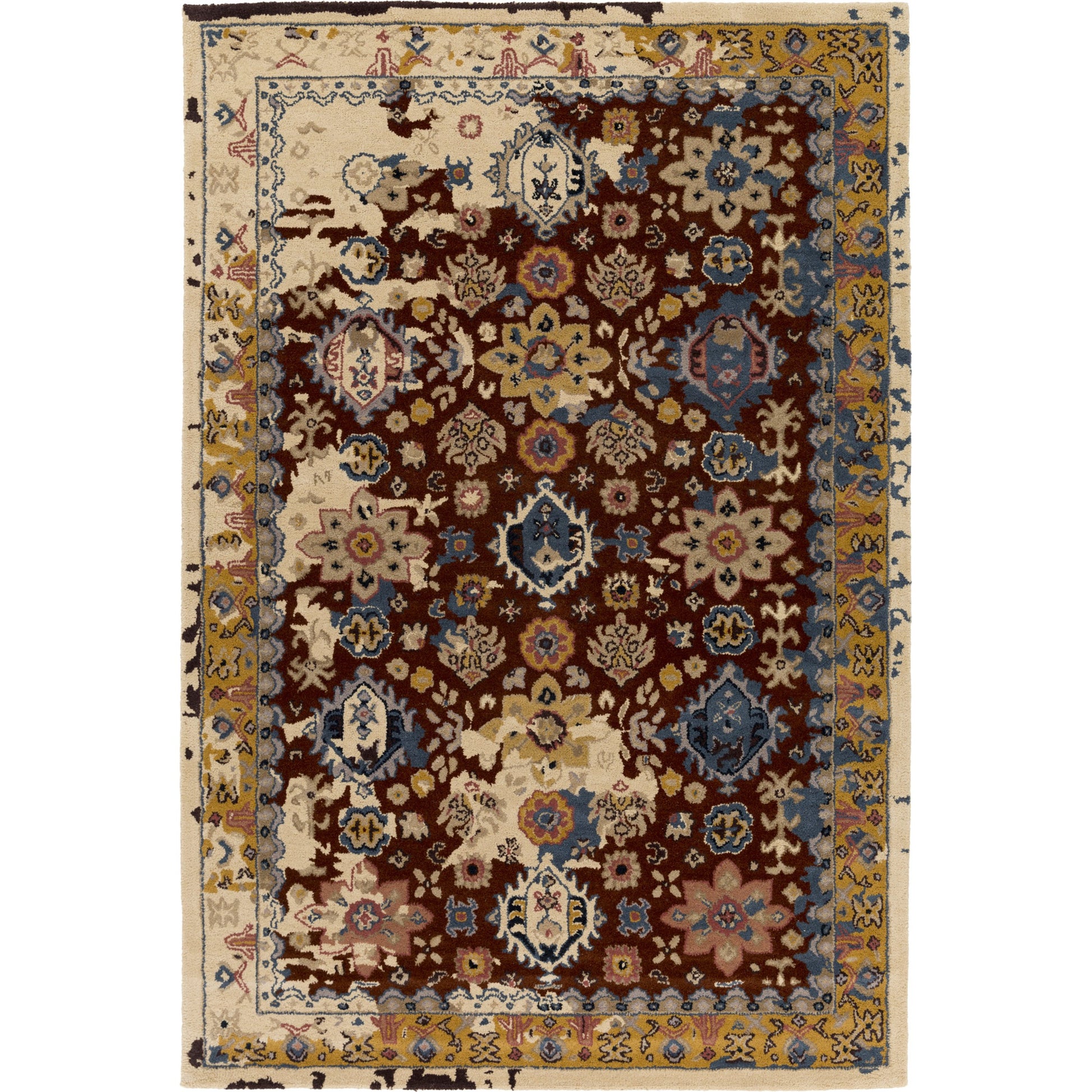 Castello Rug - 15547 by Surya in light gray, aqua, denim, light brown, brown. Made from 100% wool in a unique style.