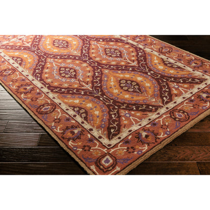Castello Rug - 15548 by Surya in burgandy, camel, rust, medium purple, olive, tan. Made from 100% wool in a unique style.