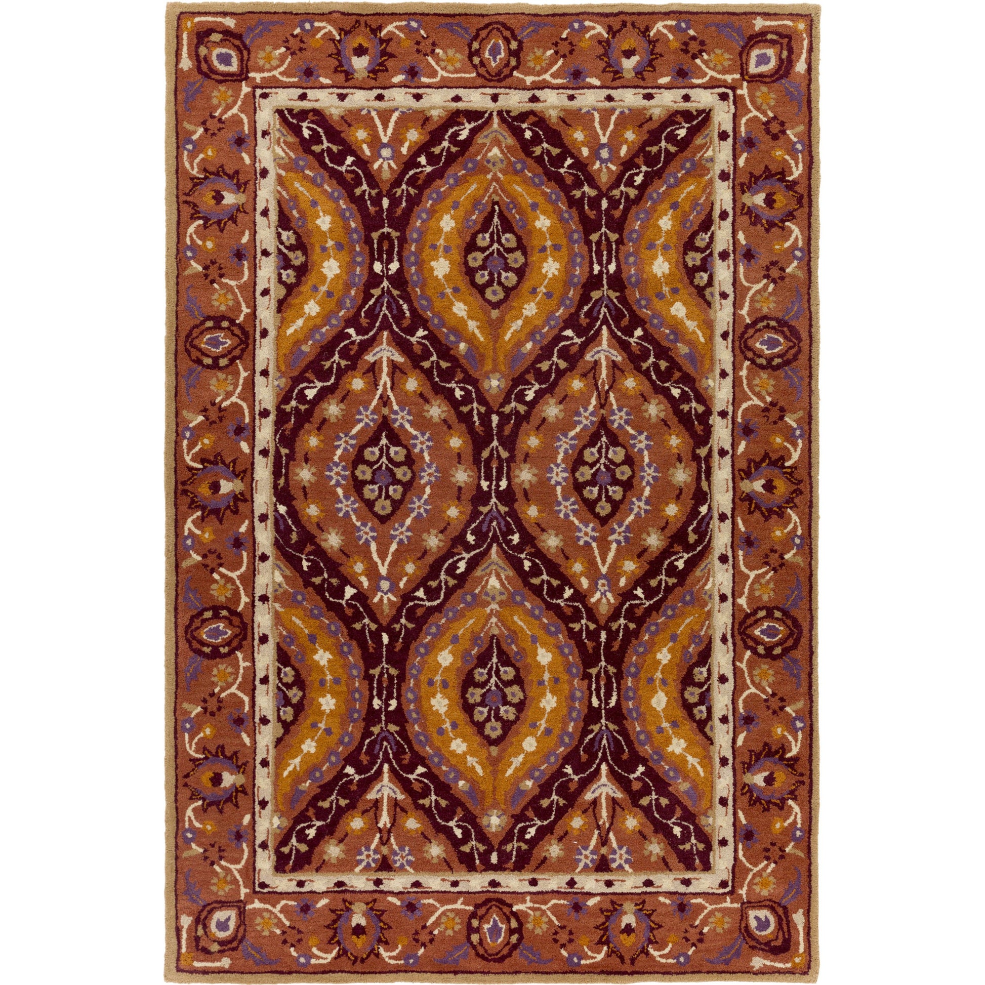 Castello Rug - 15548 by Surya in burgandy, camel, rust, medium purple, olive, tan. Made from 100% wool in a unique style.