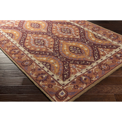Castello Rug - 15548 by Surya in burgandy, camel, rust, medium purple, olive, tan. Made from 100% wool in a unique style.