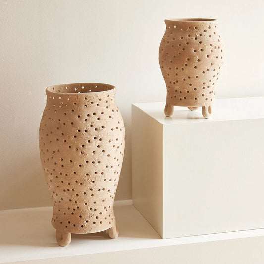 Yassine Candle Holder by Global Views. Made from ceramic in a rustic style.