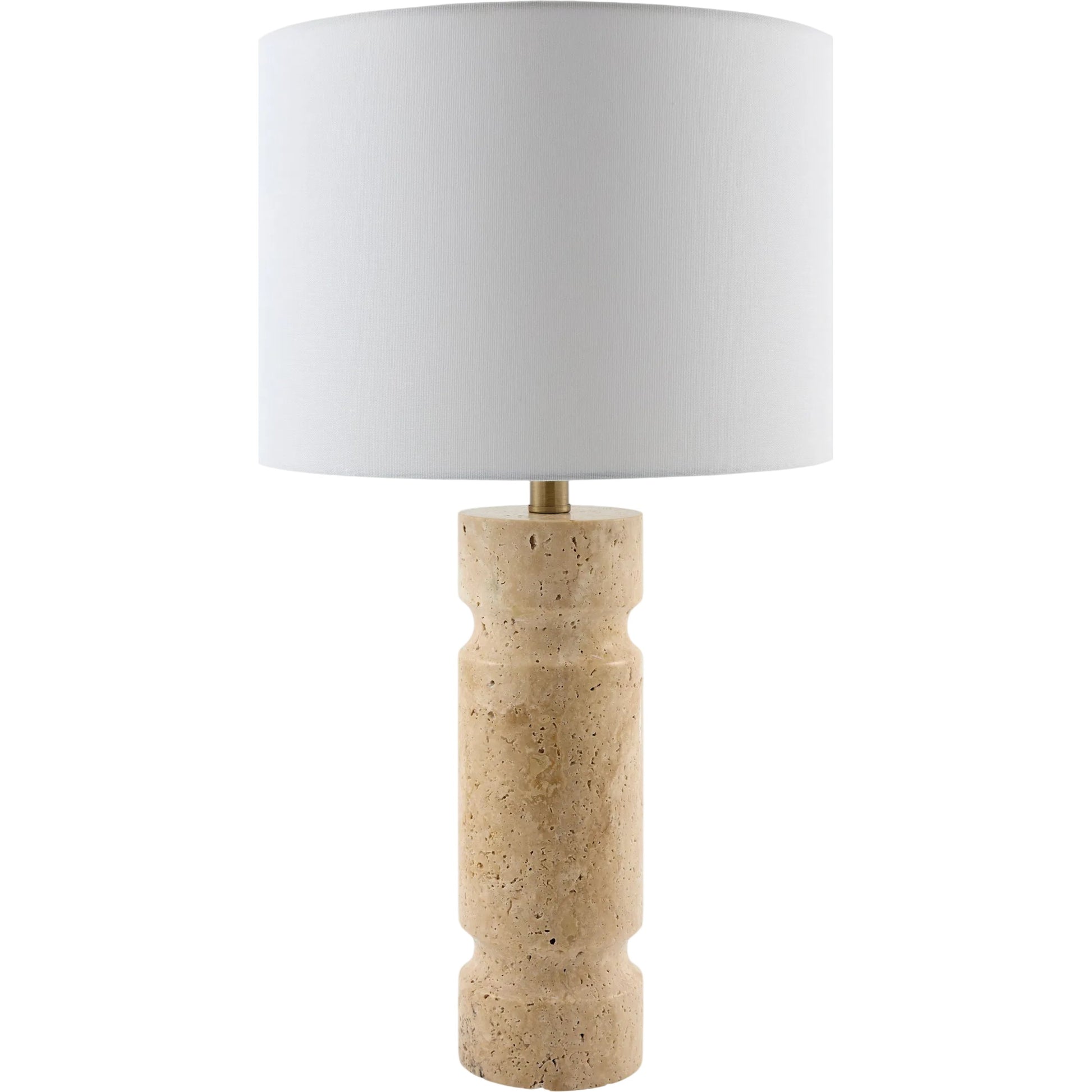 Colonna Accent Table Lamp by Surya in translucent, beige, metallic brass, white and natural, electroplated. Made from travertine, jute, polyester, iron in a unique style.