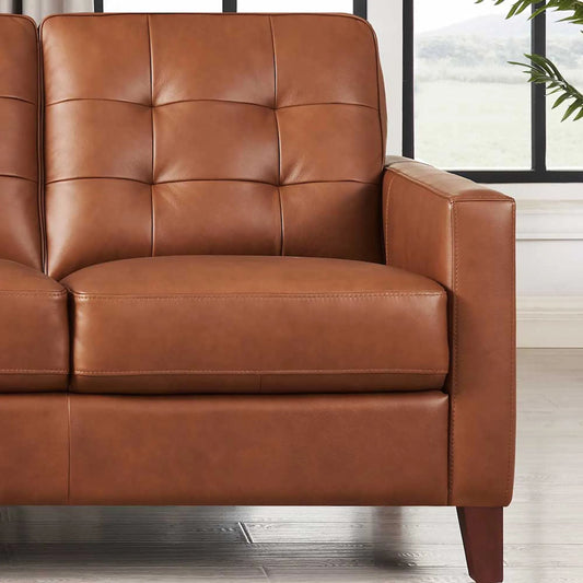 Aiden 3-Seat Leather Sofa by Hydeline in nutmeg brown. Made from leather, pu leather, solid hardwood kiln dried in a traditional style.