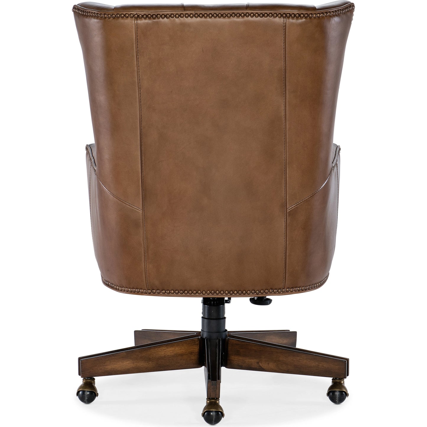 002 SI-2029066 | Additional Silo | Finley Executive Chair by Hooker Furniture in checkmate pawn and dark wood. Made from leather, checkmate pawn (aniline top grain) in a unique style.