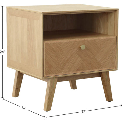 Colton Nightstand by LH Imports in light brown and natural, brass. Made from solid oak, mdf oak veneer, brass in a transitional style.