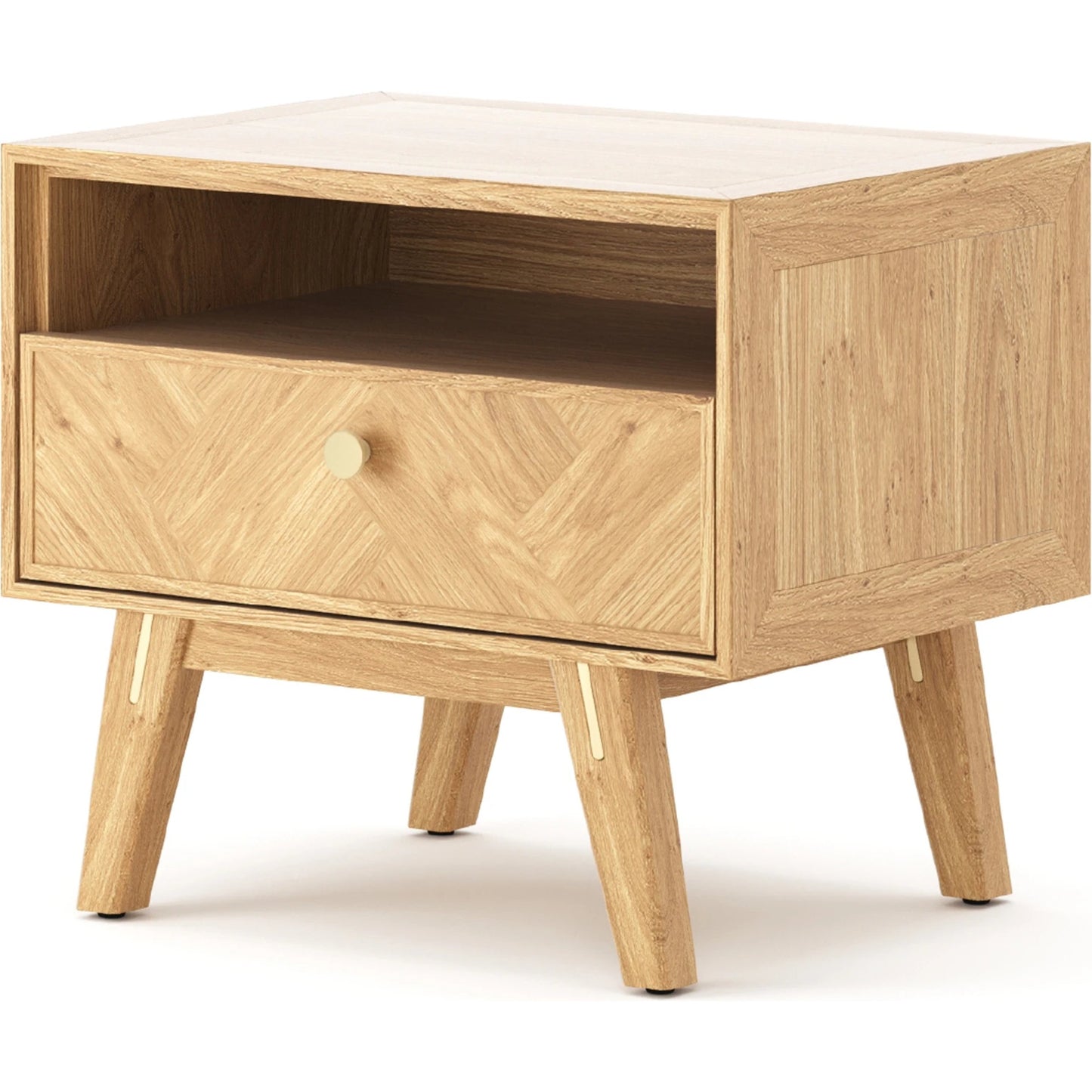 001 SI-2004200 | Primary Silo | Colton Nightstand by LH Imports in light brown and natural, brass. Made from solid oak, mdf oak veneer, brass in a transitional style.