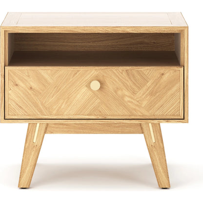 Colton Nightstand by LH Imports in light brown and natural, brass. Made from solid oak, mdf oak veneer, brass in a transitional style.