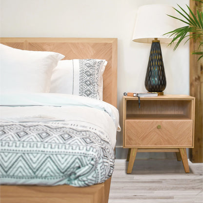 Colton Nightstand by LH Imports in light brown and natural, brass. Made from solid oak, mdf oak veneer, brass in a transitional style.