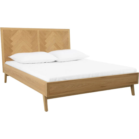 Colton Bed by LH Imports in light brown. Made from solid oak, mdf oak veneer in a modern style.