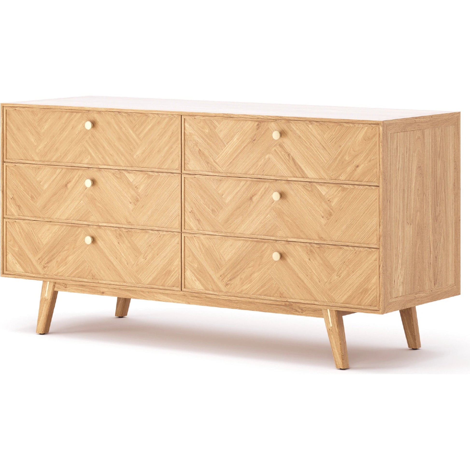 Colton Dresser 6 Drawer by LH Imports in light brown and natural, brass. Made from solid oak, mdf oak veneer, brass in a transitional style.