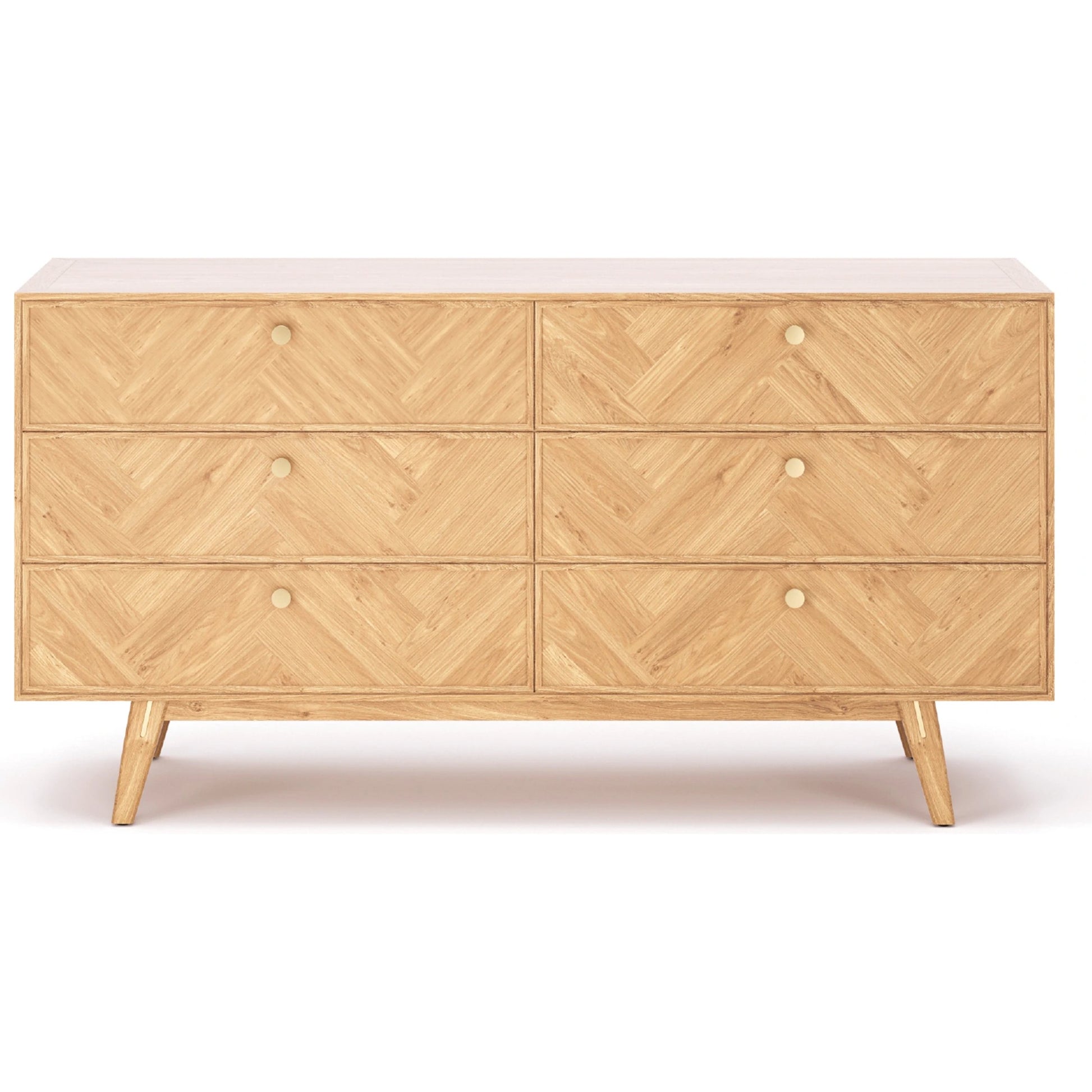 Colton Dresser 6 Drawer by LH Imports in light brown and natural, brass. Made from solid oak, mdf oak veneer, brass in a transitional style.