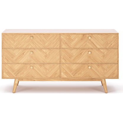 Colton Dresser 6 Drawer by LH Imports in light brown and natural, brass. Made from solid oak, mdf oak veneer, brass in a transitional style.