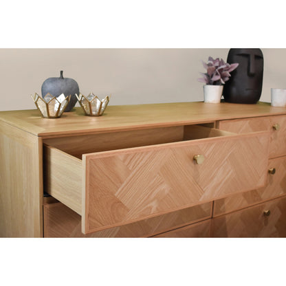 Colton Dresser 6 Drawer by LH Imports in light brown and natural, brass. Made from solid oak, mdf oak veneer, brass in a transitional style.