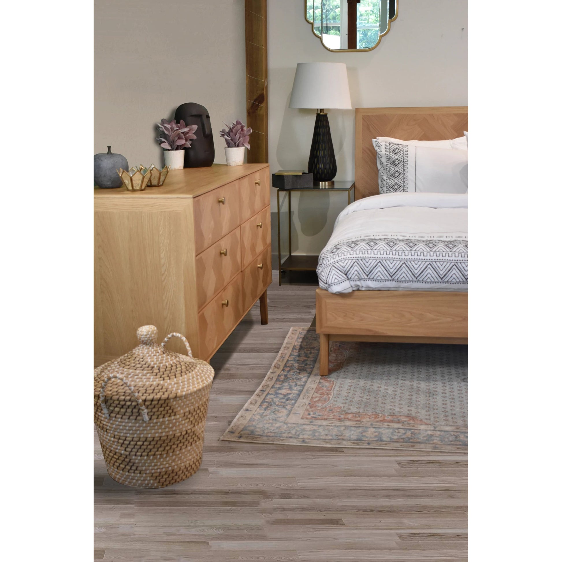 Colton Dresser 6 Drawer by LH Imports in light brown and natural, brass. Made from solid oak, mdf oak veneer, brass in a transitional style.