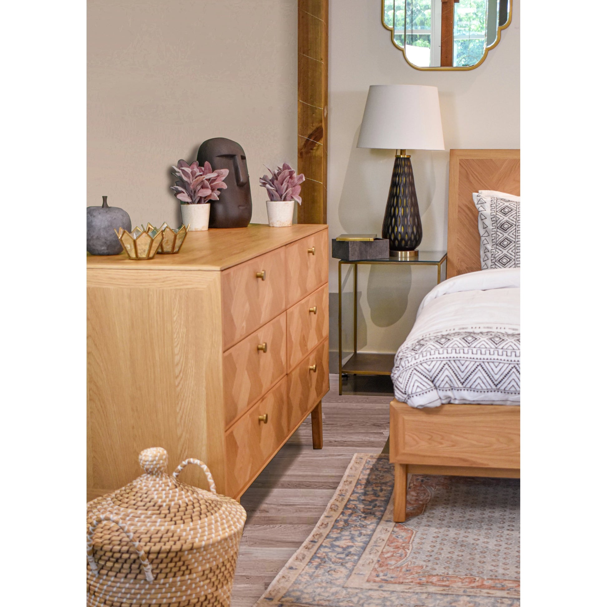 Colton Dresser 6 Drawer by LH Imports in light brown and natural, brass. Made from solid oak, mdf oak veneer, brass in a transitional style.