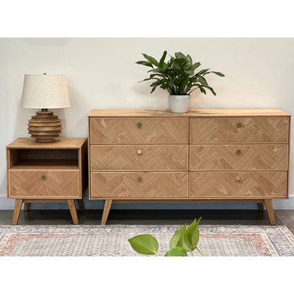 Colton Dresser 6 Drawer by LH Imports in light brown and natural, brass. Made from solid oak, mdf oak veneer, brass in a transitional style.