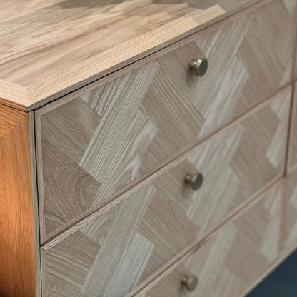 Colton Dresser 6 Drawer by LH Imports in light brown and natural, brass. Made from solid oak, mdf oak veneer, brass in a transitional style.
