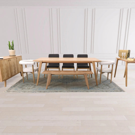 Colton Dining Bench by LH Imports in light brown. Made from solid oak, mdf oak veneer, brass in a modern style.