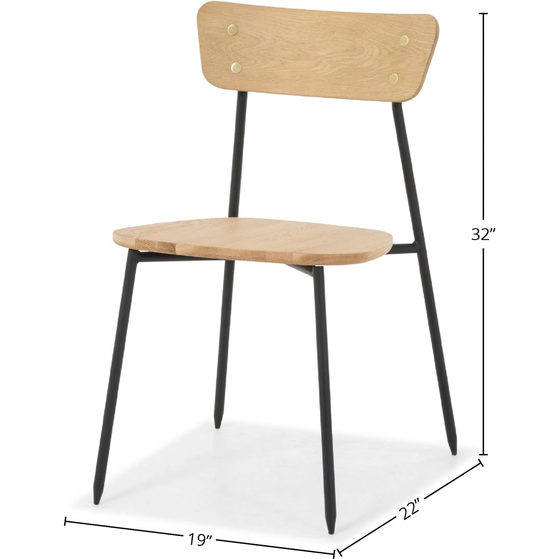 Colton Dining Chair by LH Imports in natural, black. Made from solid oak, brass, metal legs in a transitional style.