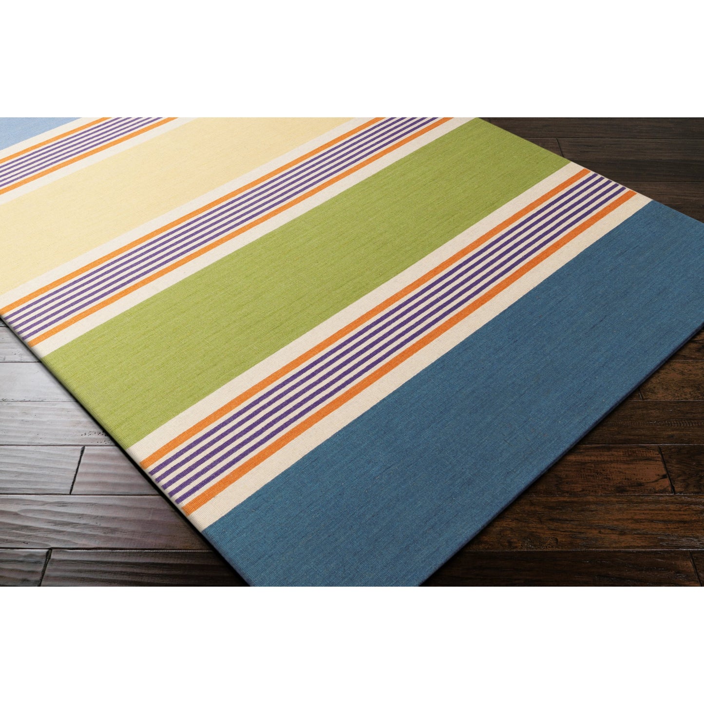 002 47120-15309 | Closeup | Calvin Rug - 1743 by Surya in light beige, mustard, medium purple, light olive, blue. Made from 100% wool in a unique style.