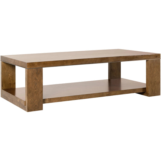 Melange Mulholland Rectangle Cocktail Table by Hooker Furniture in medium wood and rich golden brown, oak veneers, bronze metal. Made from oak solids, oak veneers in a unique style.