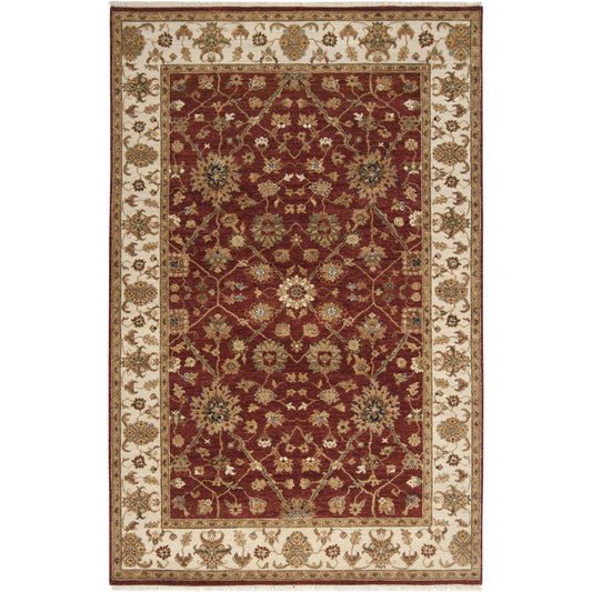 Cambridge Rug - 510 by Surya in burgandy, ivory, mustard, tan, dark brown, sage. Made from 100% new zealand wool in a unique style.