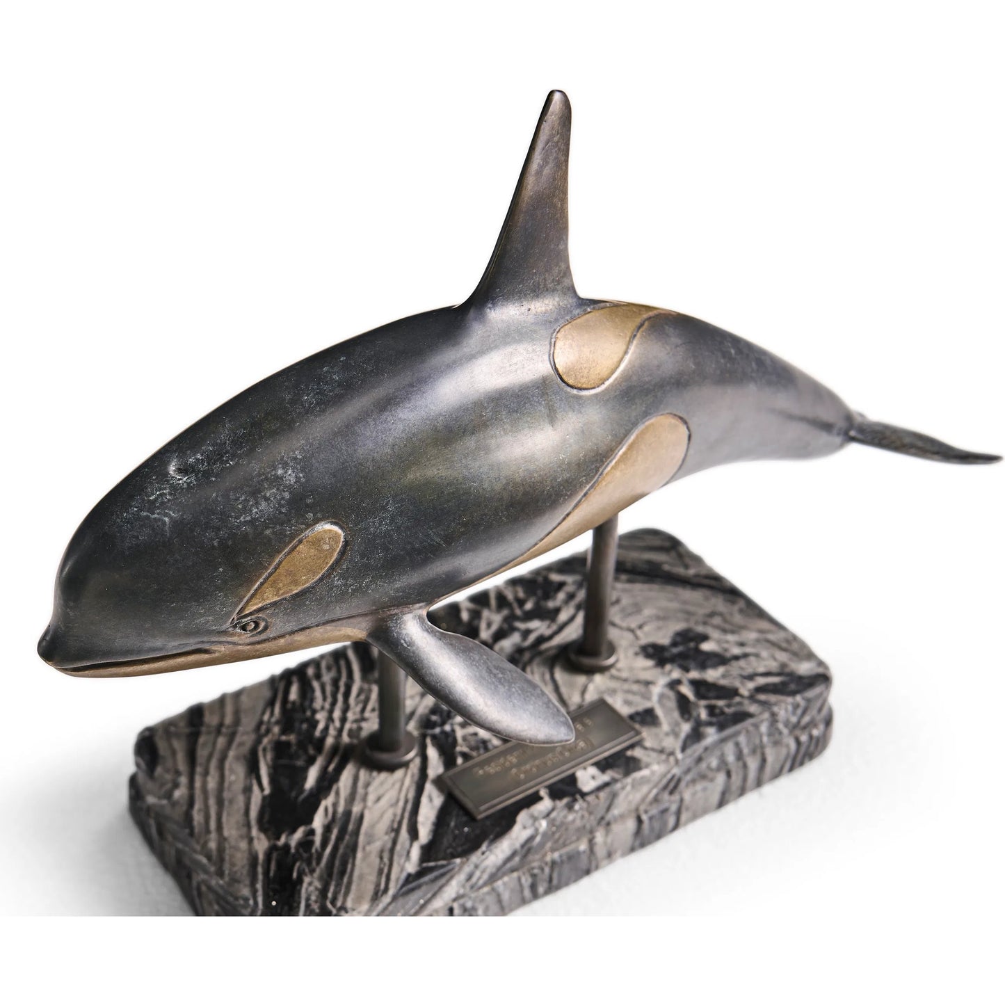 016 SI-2535727 | Closeup | Killer Whale Bronze Statue with Marble Base by Jonathan Charles in dark rustic waxed bronze. Made from main brass in a unique style.