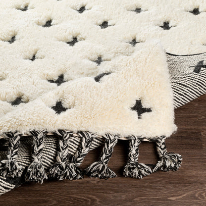 Camille Rug - 26506 by Surya in cream, black. Made from 90% wool, 10% cotton in a unique style.