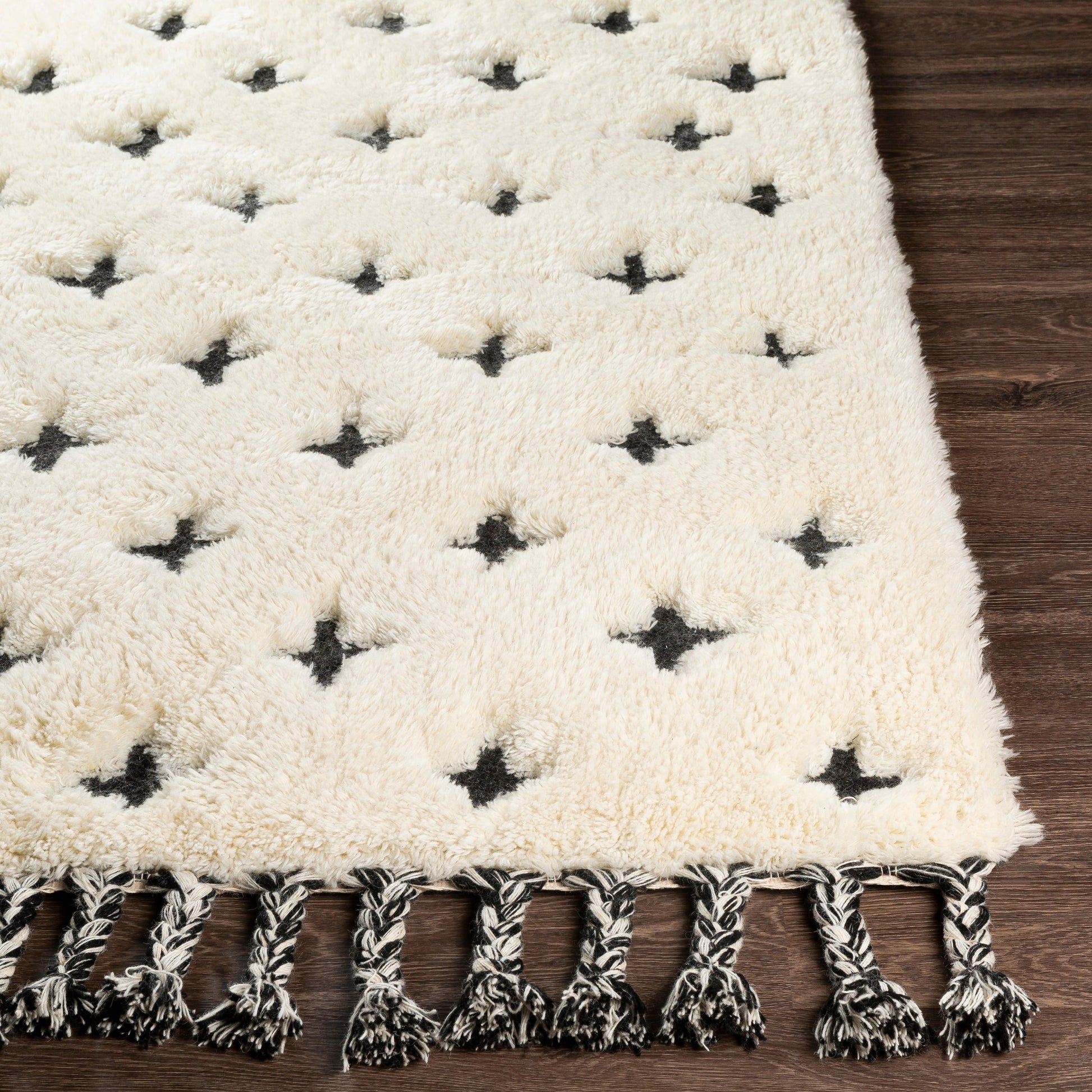 Camille Rug - 26506 by Surya in cream, black. Made from 90% wool, 10% cotton in a unique style.