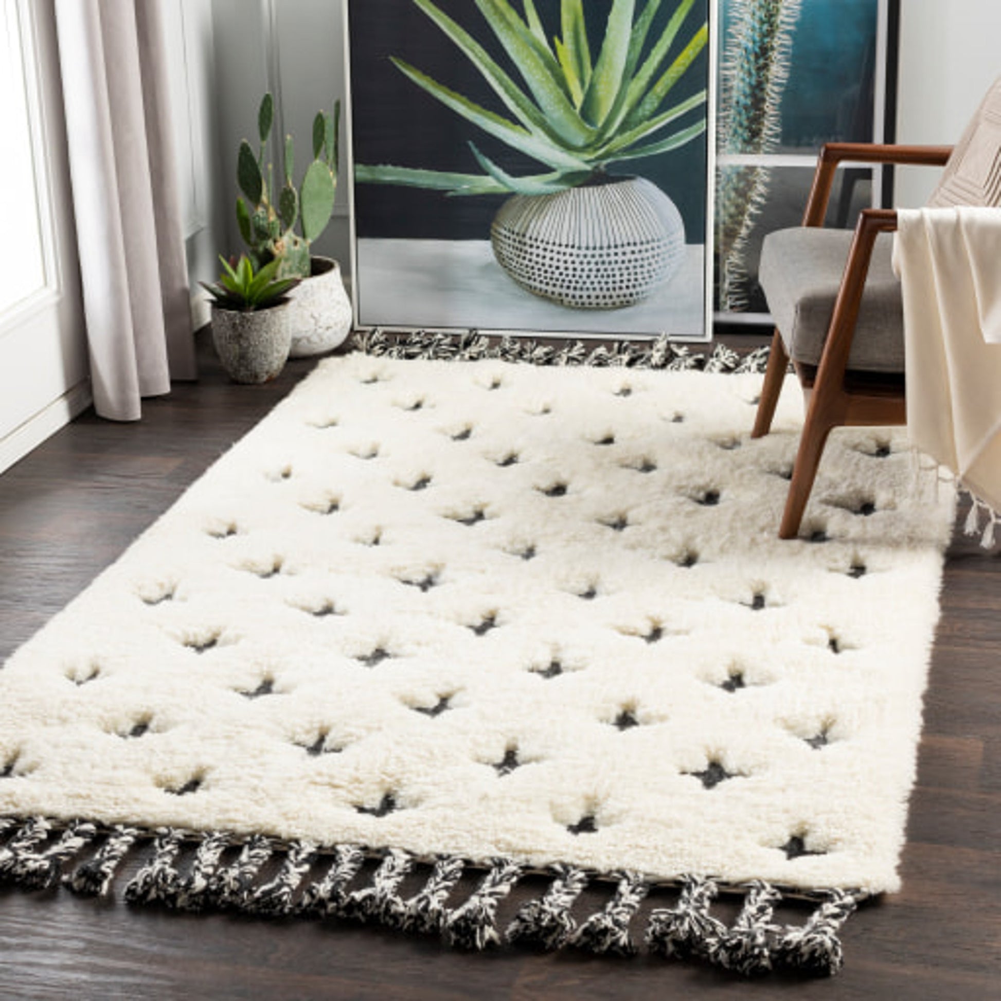 Camille Rug - 26506 by Surya in cream, black. Made from 90% wool, 10% cotton in a unique style.