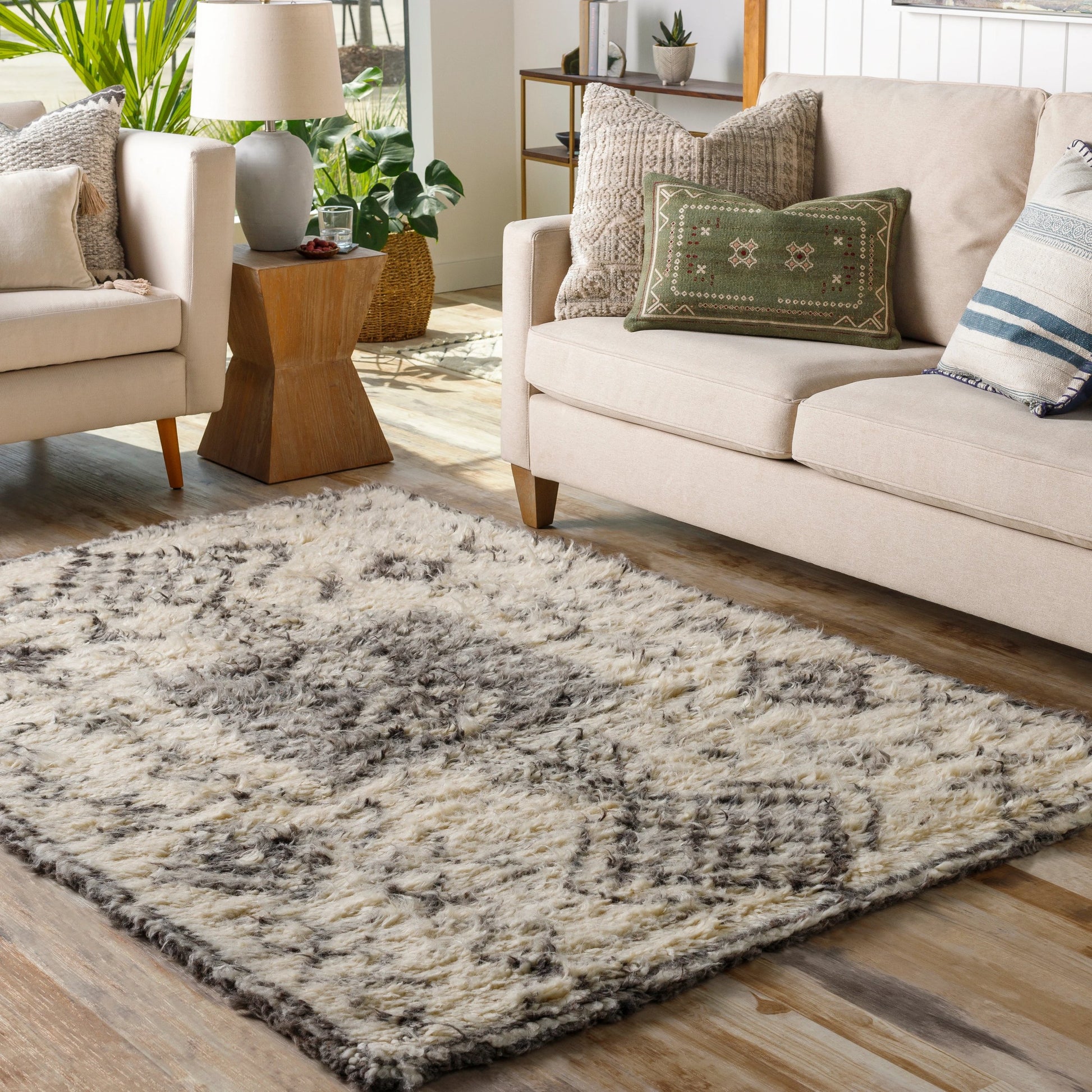Camille Rug - 27015 by Surya in cream, medium gray, black. Made from 100% new zealand wool in a unique style.