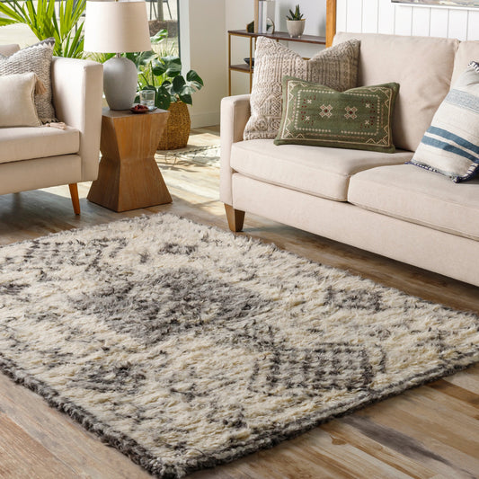 Camille Rug - 27015 by Surya in cream, medium gray, black. Made from 100% new zealand wool in a unique style.