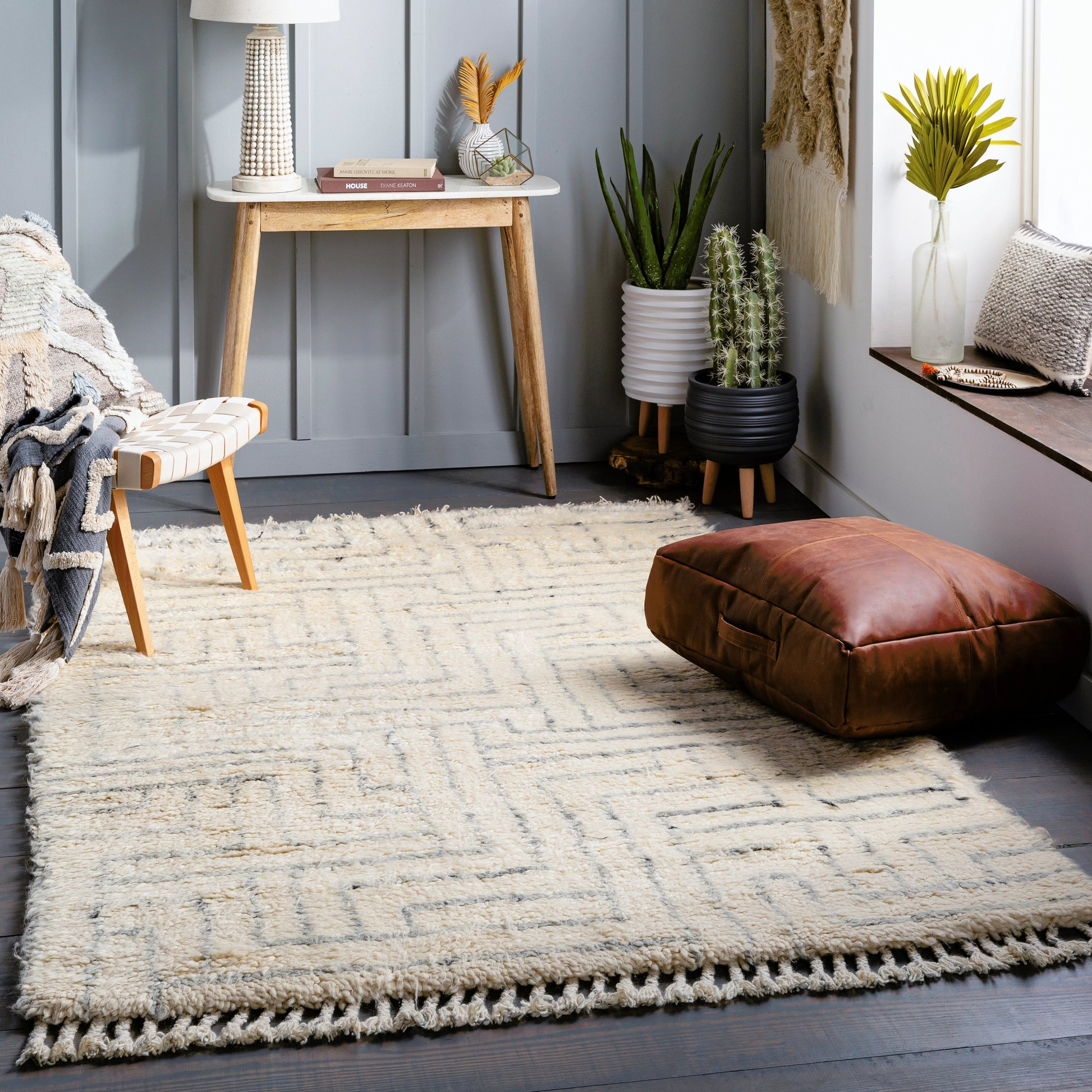 Camille Rug - 27012 by Surya in cream, medium gray, black. Made from 100% new zealand wool in a unique style.