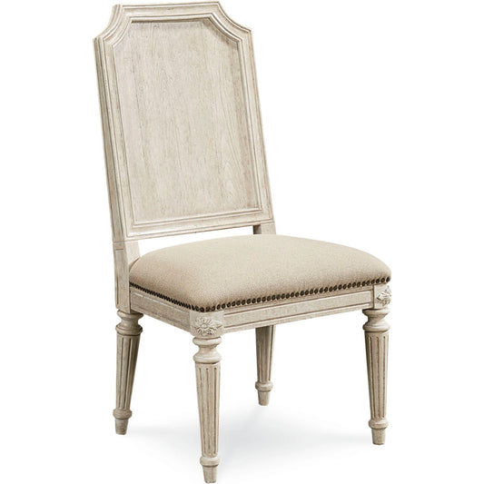 Arch Salvage Mills Side Chair by A.R.T. Furniture. Made from parrawood solids, cathedral elm veneers, foam, fabric, metal in a traditional style.