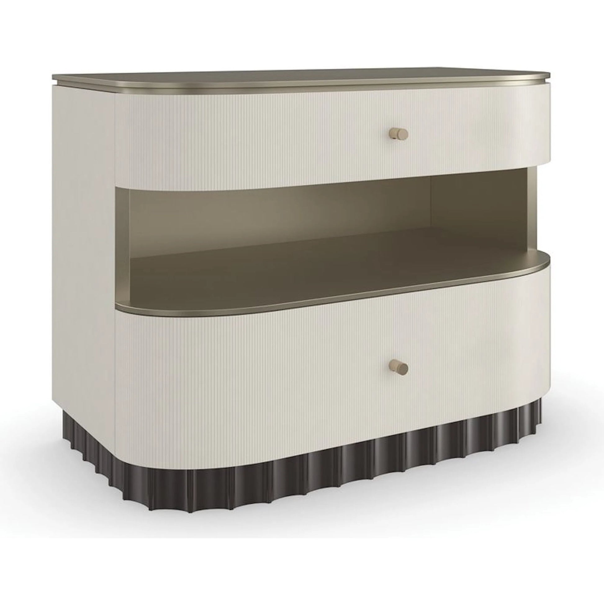 Deep Sleep Nightstand by Caracole in ivory, gold, dark chocolate and ivory, dark chocolate, brushed whisper of gold paint. Made from poplar in a modern style.
