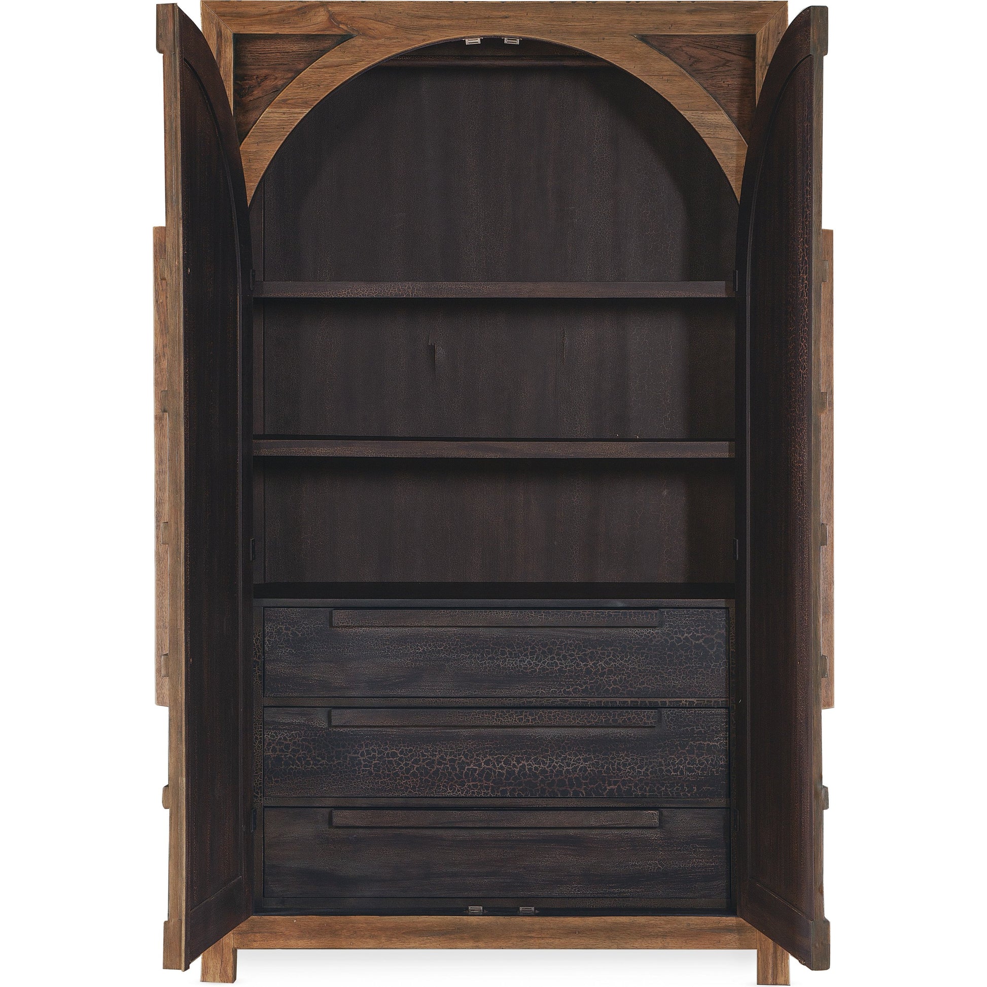 Big Sky Wardrobe by Hooker Furniture in vintage natural. Made from pecky hickory veneers, nailheads, solid-wood edged top in a modern style.