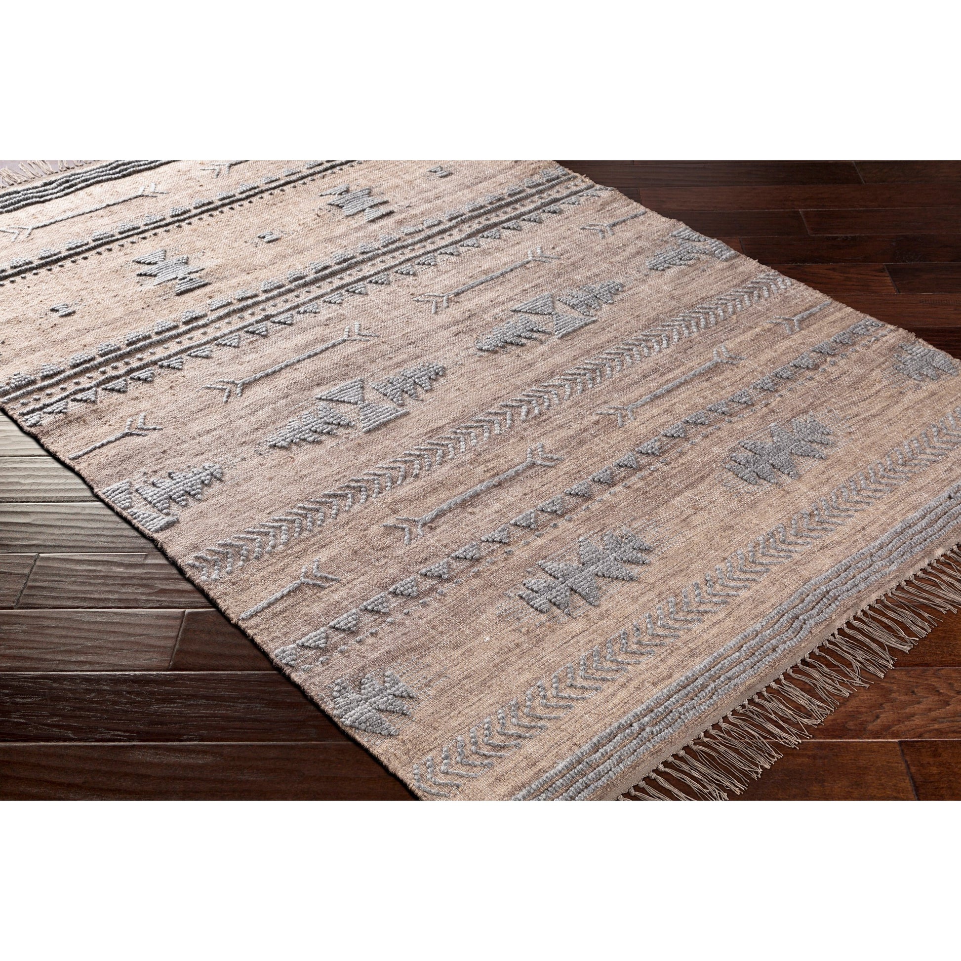 Cheyenne Naturals CNA-2300 Rug by Surya in aqua, brown, navy, cream. Made from 60% jute, 30% wool, 10% polyester in a unique style.