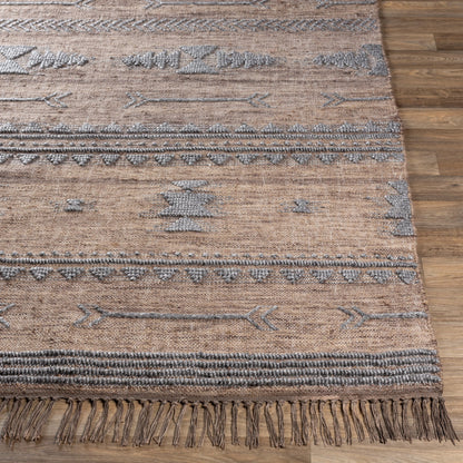 Cheyenne Naturals CNA-2300 Rug by Surya in aqua, brown, navy, cream. Made from 60% jute, 30% wool, 10% polyester in a unique style.