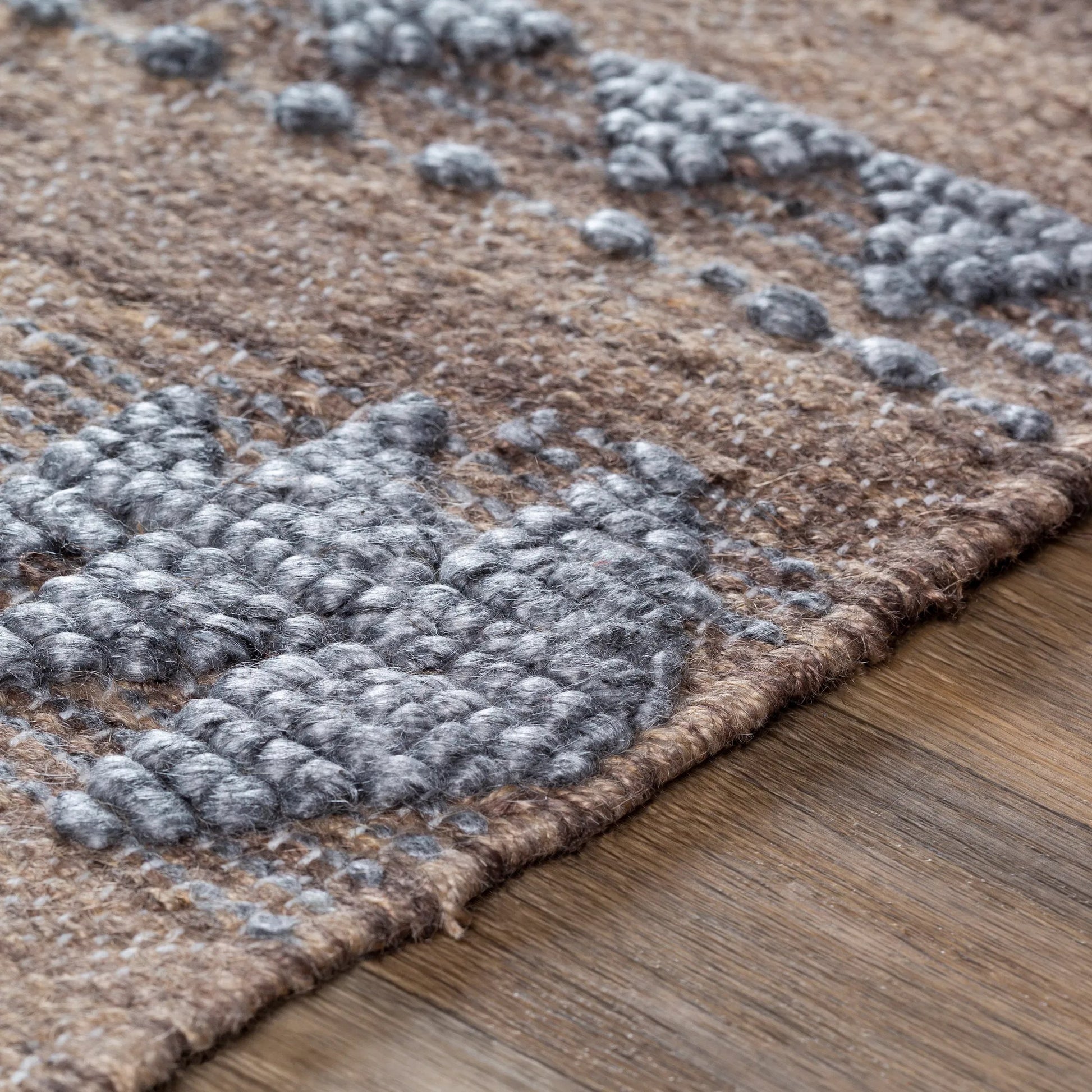 Cheyenne Naturals CNA-2300 Rug by Surya in aqua, brown, navy, cream. Made from 60% jute, 30% wool, 10% polyester in a unique style.