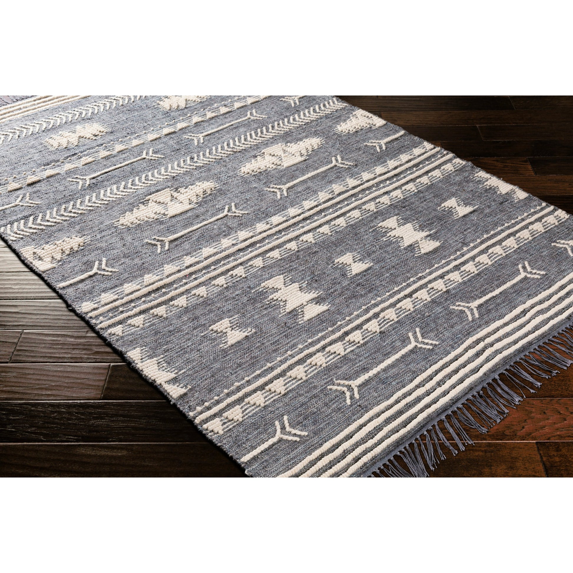 Cheyenne Naturals CNA-2300 Rug by Surya in aqua, brown, navy, cream. Made from 60% jute, 30% wool, 10% polyester in a unique style.
