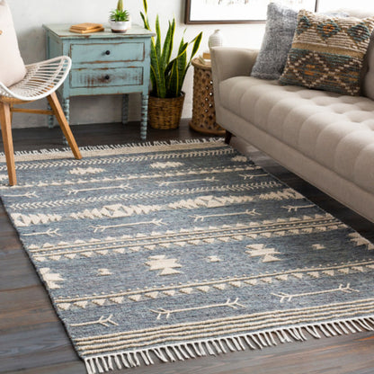 Cheyenne Naturals CNA-2300 Rug by Surya in aqua, brown, navy, cream. Made from 60% jute, 30% wool, 10% polyester in a unique style.