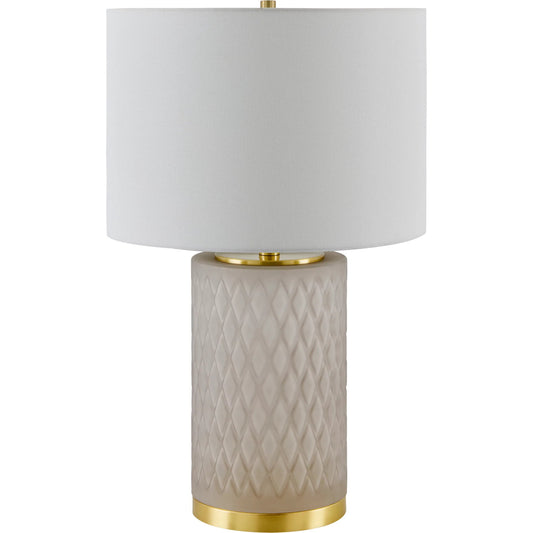 Cancale Accent Table Lamp - White Shade by Livabliss in platedpaintedplated. Made from glass, iron, linen in a unique style.